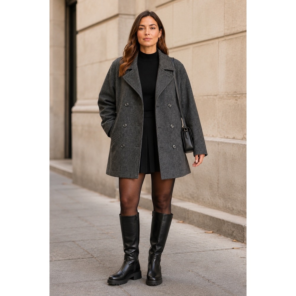 Vintage 90s Elisabeth Liz Claiborne Gray Wool Blend Double Breasted Peacoat L
